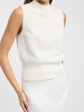 Kookai Geneva Sleeveless Wool Cashmere Mock Neck Knit Tank Top in Ivory